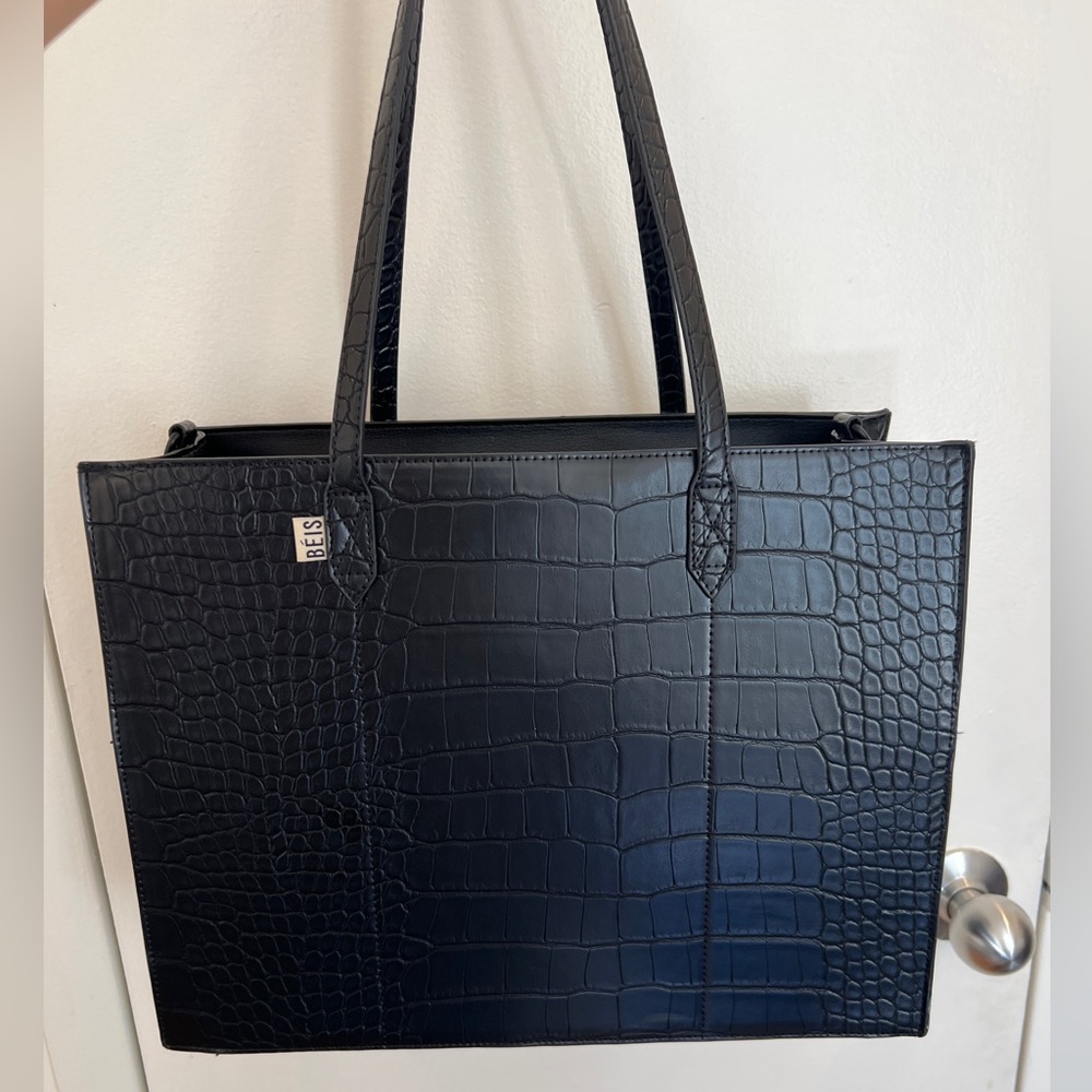 NWOT Beis Work Tote in black croc
